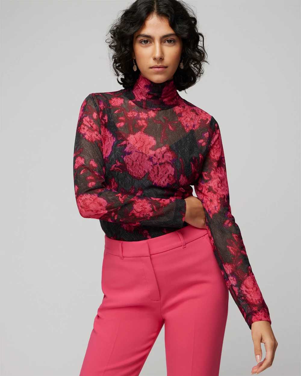 Red mesh turtleneck top